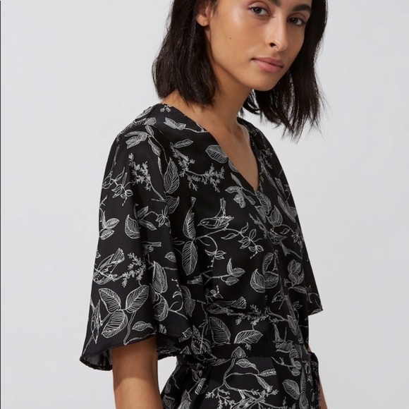 Frank and Oak M bird print dress flutter sleeve - Picture 2 of 5